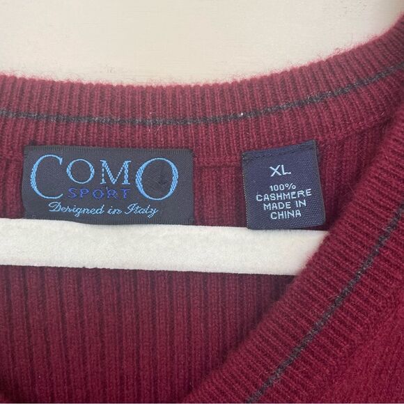 Como Sport Pure Cashmere Sleeveless V-Neck Sweater Vest Red Men's Size XL Preppy - Picture 3 of 7
